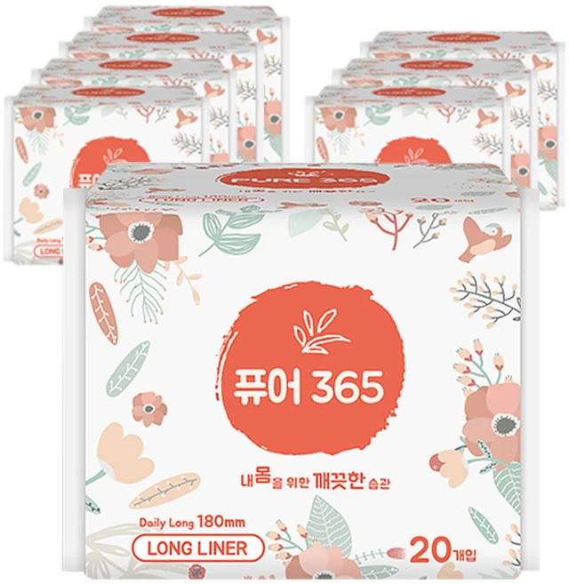 퓨어365 팬티라이너, 롱, 20개입, 8개 - 쿠팡