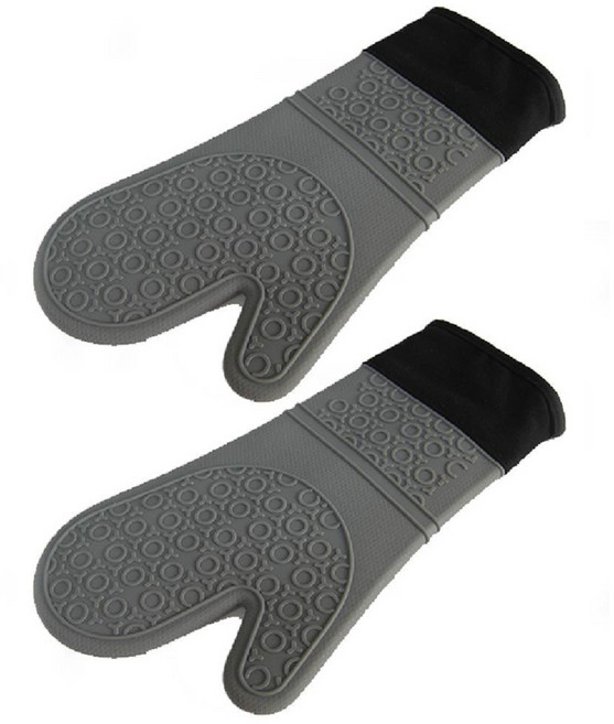 블럭마트 주방 미끄럼방지 실리콘 오븐장갑 긴사이즈 37cm, 그레이, 2개