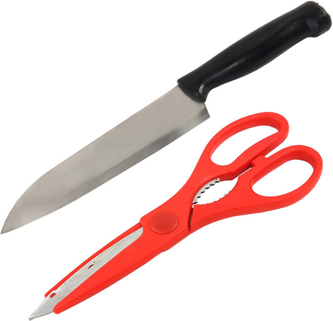 코코렉스 마늘식도 중 + 심플 주방가위 레드, 1세트, 식도 + 가위