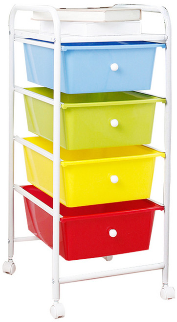 엠리빙 이동식 화이트 트롤리 4단, 혼합 색상, 1개