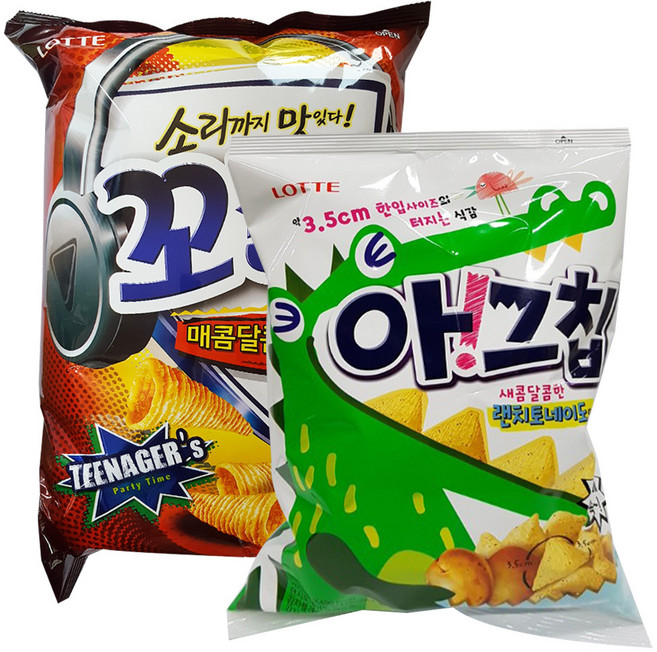 롯데제과 아! 그칩 랜치 토네이도 100g + 롯데 꼬깔콘 매콤달콤 맛 155g, 1세트