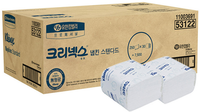 크리넥스 냅킨 스탠다드, 화이트, 30개, 250개입