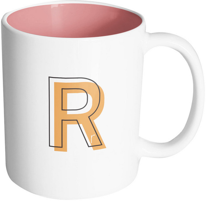 핸드팩토리 아웃라인 알파벳 R 머그컵, 내부 파스텔 핑크, 1개