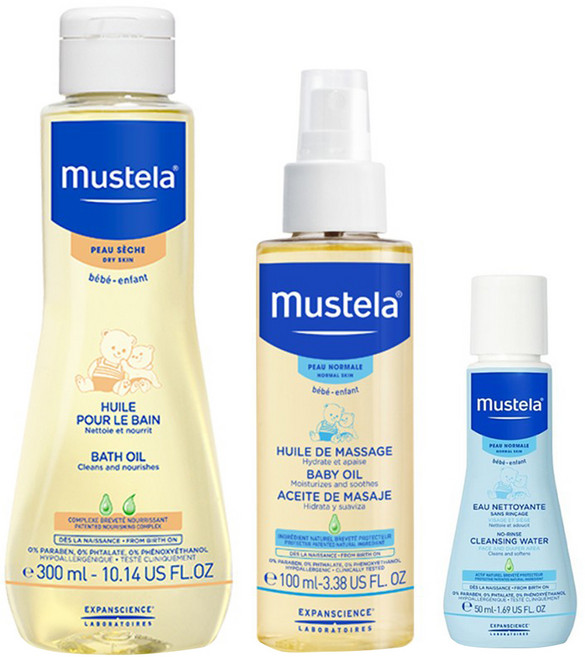 무스텔라 배스오일 300ml + 베이비오일 100ml + 여행용 노린스 클렌징워터 50ml, 1세트