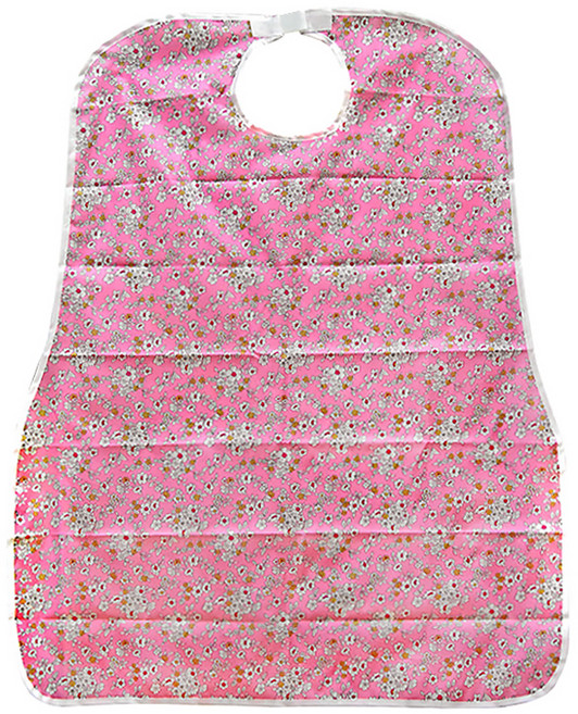 편리안 턱받이 핑크플라워 방수 앞치마, 1개