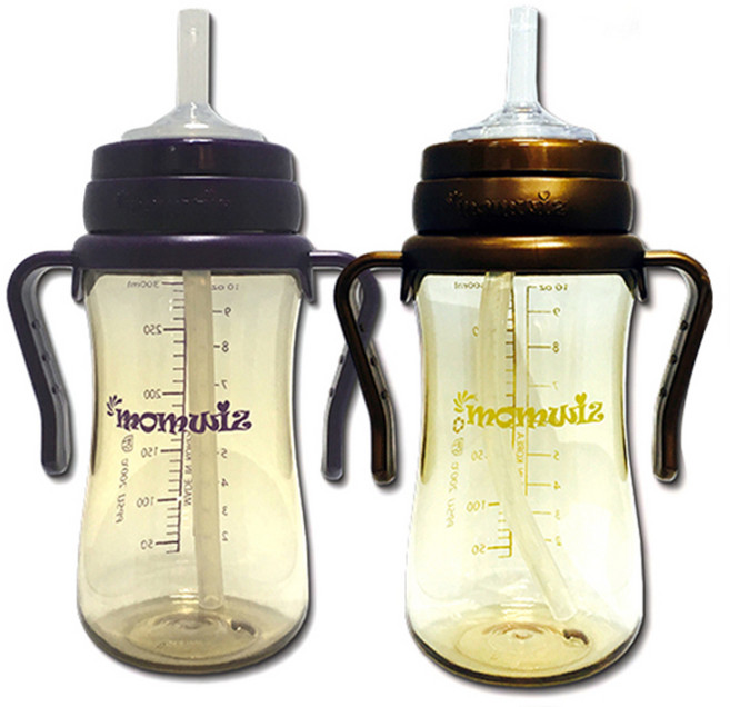 맘위즈 PPSU 젖병 호환 빨대컵 300ml, 브라운, 퍼플, 1세트