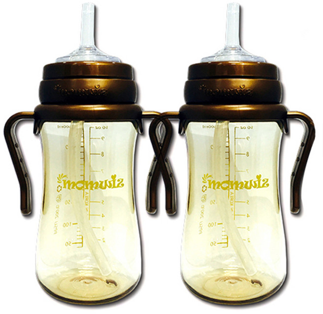 맘위즈 PPSU 젖병 호환 빨대컵 300ml, 브라운, 2개