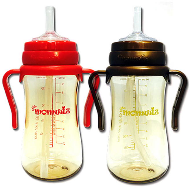 맘위즈 PPSU 젖병 호환 빨대컵 300ml, 레드, 브라운, 1세트