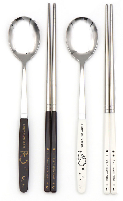 라온누리 픽미 컬러 커플 수저세트 캣, 초코R + 화이트L, 숟가락 2p + 젓가락 2p, 1세트