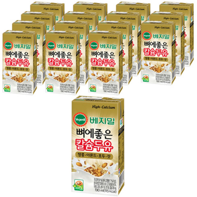 베지밀 뼈에좋은 칼슘두유 땅콩 아몬드 호두 잣, 190ml, 16개