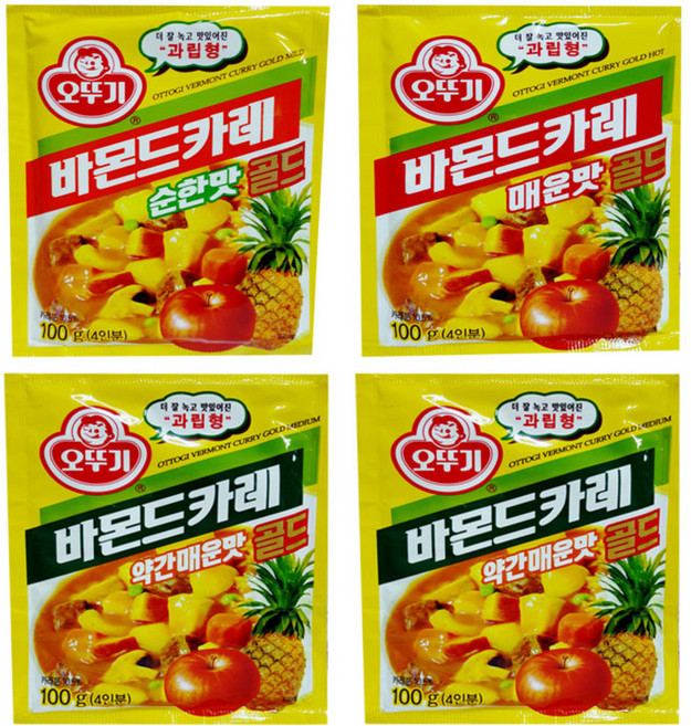 오뚜기 바몬드 카레 골드 약간매운맛 100g x 2p + 매운맛 100g + 순한맛 100g, 1세트