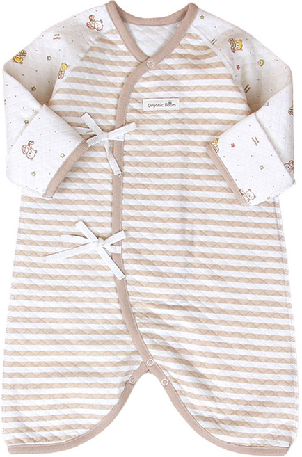 오가닉붐 신생아용 곰곰이 보온 삼중지 줄무늬 배냇가운
