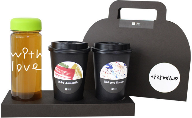 1AM 쥬뗌므 블랜딩 프리미엄 차세트 연두뚜껑, 보틀 + 스티커  WITH LOVE + 루비 캐모마일 3p + 얼그레이 블라썸 3p + 패키지 블랙 사랑해요, 1세트