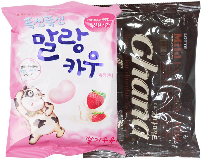 롯데제과 말랑카우 딸기 158g + 미니 가나마일드 초콜릿 195g, 1세트