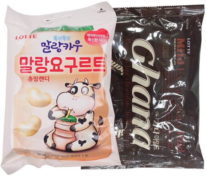 롯데제과 말랑카우 요구르트 158g + 미니 가나마일드 초콜릿 195g, 1세트