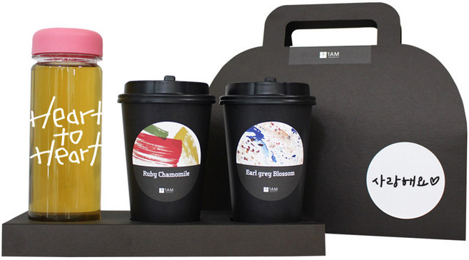 1AM 쥬뗌므 블랜딩 프리미엄 차세트, 분홍뚜껑보틀 + 스티커 Heart to H + 루비 캐모마일 3p + 얼그레이 블라썸 3p + 패키지 블랙 사랑해요, 1세트