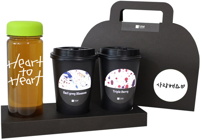 1AM 쥬뗌므 블랜딩차 연두 보틀 세트, 얼그레이 블라썸티 3p + 트리플 베리티 3p + 연두 뚜껑 보틀 + Heart to Heart 보틀용 메세지 스티커 + 사랑해요 캘리그라피 메세지 + 프리미엄 블랙 패키지, 1세트