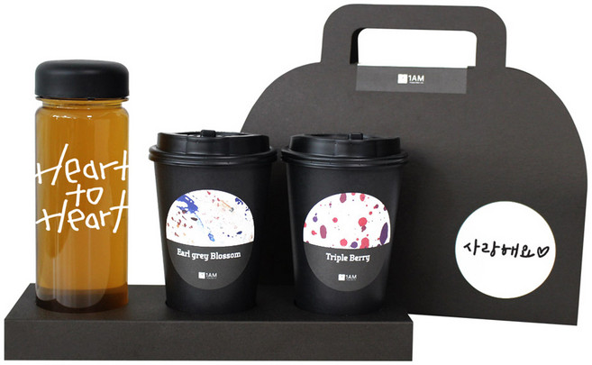 1AM 쥬뗌므 블랜딩차 검정 보틀 세트, 얼그레이 블라썸티 3p + 트리플 베리티 3p + 검정 뚜껑 보틀 + Heart to Heart 보틀용 메세지 스티커 + 사랑해요 캘리그라피 메세지 + 프리미엄 블랙 패키지, 1세트