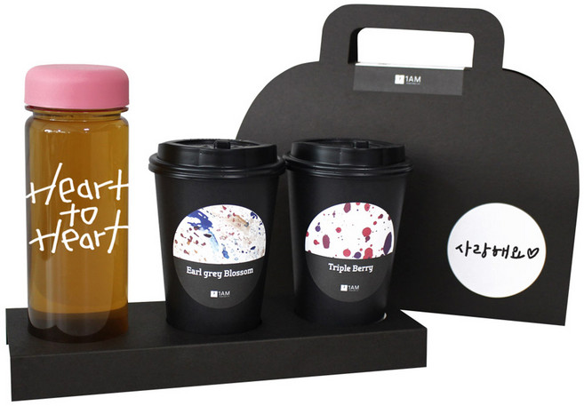 1AM 쥬뗌므 블랜딩 프리미엄 차세트, 얼그레이 블라썸티 3p + 트리플 베리티 3p + 분홍 뚜껑 보틀 + Heart to Heart 보틀용 메세지 스티커 + 사랑해요 캘리그라피 메세지 + 프리미엄 블랙 패키지, 1세트