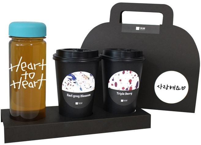 1AM 쥬뗌므 블랜딩차 하늘 보틀 세트, 얼그레이 블라썸티 3p + 트리플 베리티 3p + 하늘 뚜껑 보틀 + Heart to Heart 보틀용 메세지 스티커 + 사랑해요 캘리그라피 메세지 + 프리미엄 블랙 패키지, 1세트