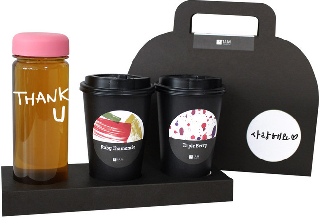 1AM 쥬뗌므 블랜딩 프리미엄 차세트, 분홍뚜껑보틀 + 스티커 THANK U + 루비 캐모마일 3p + 트리플 베리 3p + 패키지 블랙 사랑해요, 1세트