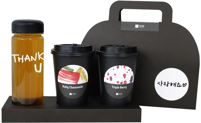 1AM 쥬뗌므 블랜딩 프리미엄 차세트 검은뚜껑, 보틀 + 스티커 THANK U + 루비 캐모마일 3p + 트리플 베리 3p + 패키지 블랙 사랑해요, 1세트