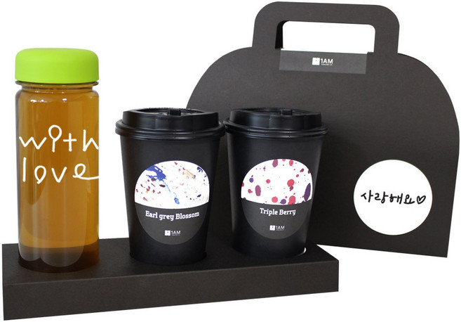 1AM 쥬뗌므 블랜딩 프리미엄 차세트 연두뚜껑, 보틀 + 스티커 with love + 얼그레이 블라썸 3p + 트리플 베리 3p + 패키지 블랙 사랑해요, 1세트