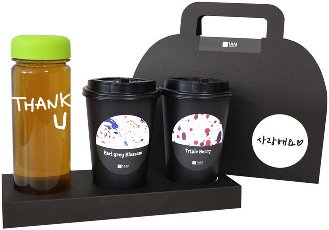 1AM 쥬뗌므 블랜딩 프리미엄 차세트 연두뚜껑, 보틀 + 스티커 THANK U + 얼그레이 블라썸 3p + 트리플 베리 3p + 패키지 블랙 사랑해요, 1세트