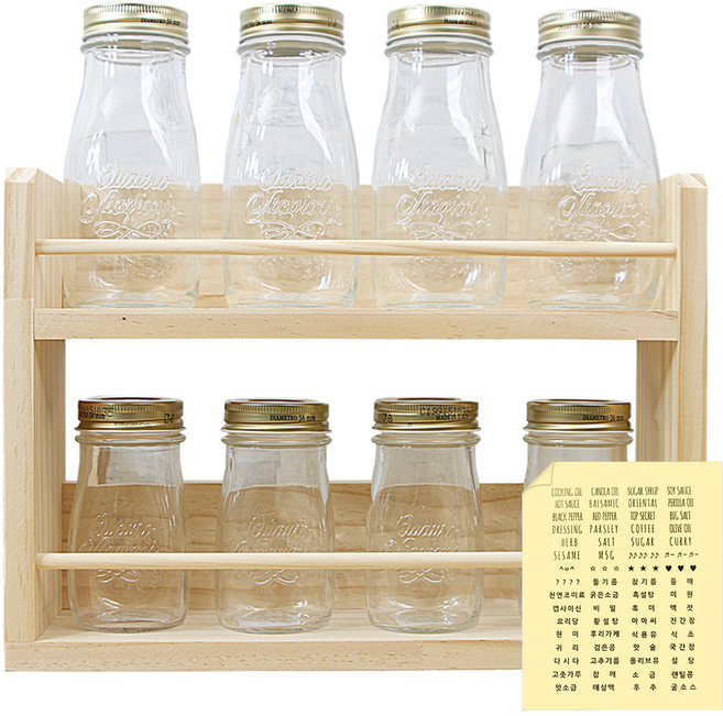 보르미올리 2단선반 + 콰드로자 0.2L x 4p + 콰드로자 0.4L x 4p + 네임스티커, 1세트