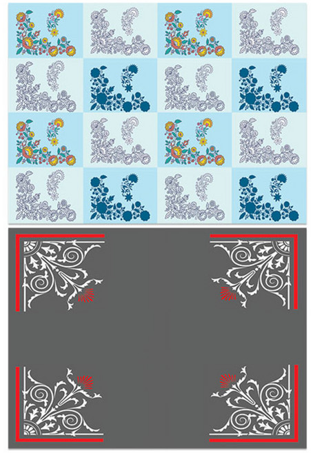 로엠디자인 실리콘 식탁매트 꽃패턴블루 + 카네이션, 5, 385 x 285 mm, 1개