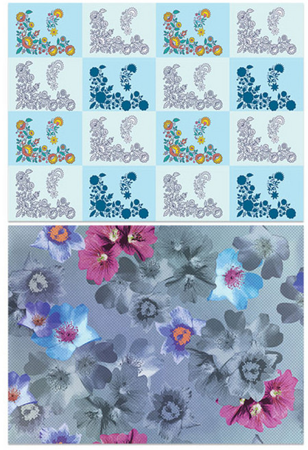 로엠디자인 실리콘 식탁매트 꽃패턴블루 + 팬지, 혼합 색상, 385 x 285 mm, 1개