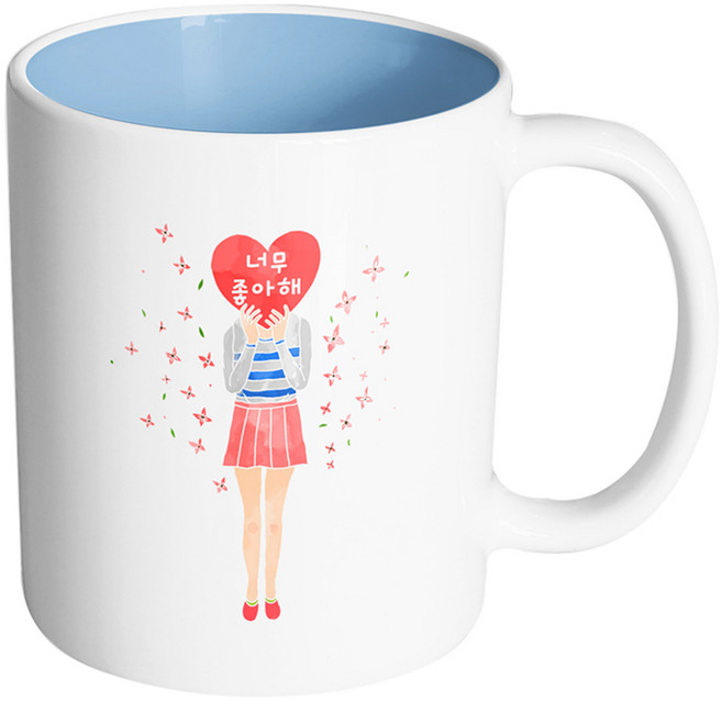 핸드팩토리 스위트걸 머그컵 330ml, 너무좋아해 + 내부파스텔블루, 1개