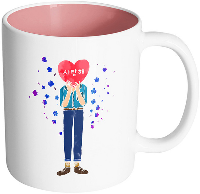 핸드팩토리 러블리보이 사랑해 머그컵, 내부 파스텔 핑크, 1개