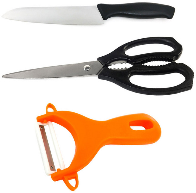 코코렉스 렉스 고급과도 + 주방가위 블랙 + 감자칼 미니, 1세트, 과도 + 가위 + 감자칼 오렌지