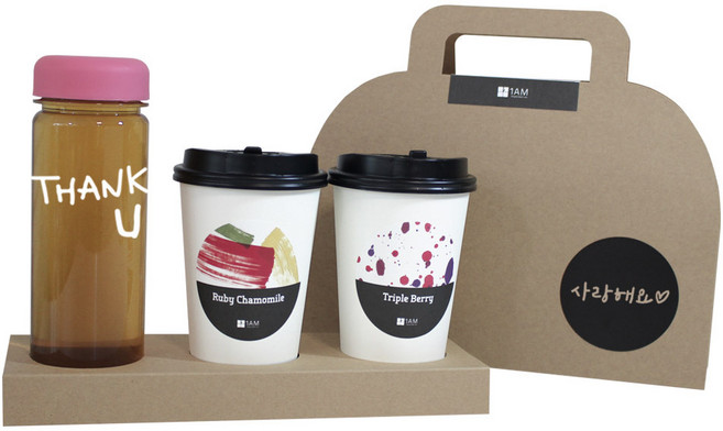 1AM 쥬뗌므 블랜딩 프리미엄 차세트, 크라프트 패키지 + 티백세트(테이크아웃잔 2p + 루비 캐모마일 3p + 트리플 베리 3p) + THANK U 보틀 스티커 + 분홍뚜껑 보틀 + 사랑해요 패키지 스티커, 1세트