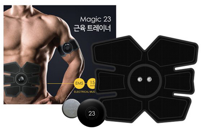 엑시코 매직23 머슬트레이너 근육트레이너 복부패드 + 컨트롤본체 + 건전지 세트, LD-1502B-6, 블랙