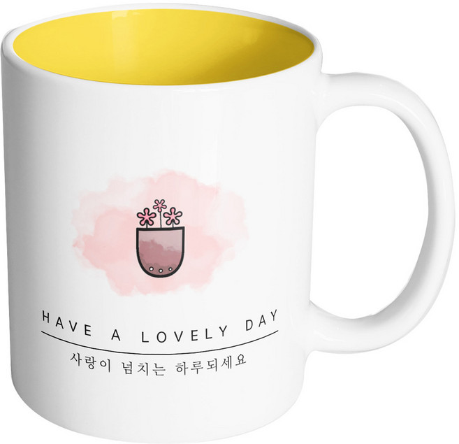 핸드팩토리 플라워포트 러블리데이 머그컵, 내부 옐로우, 1개