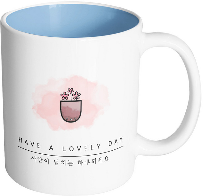 핸드팩토리 플라워포트 러블리데이 머그컵, 내부 파스텔 블루, 1개
