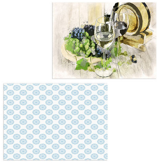 로엠디자인 실리콘 식탁매트 와인 + 블루플라워패턴, 혼합 색상, 385 x 285 mm