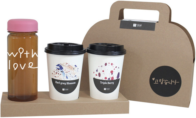 1AM 쥬뗌므 블랜딩 프리미엄 차세트, 크라프트 패키지 + 티백세트(테이크아웃잔 2p + 얼그레이 블라썸 3p + 트리플 베리 3p) + with love 보틀 스티커 + 분홍뚜껑 보틀 + 고맙습니다 패키지 스티커, 1세트