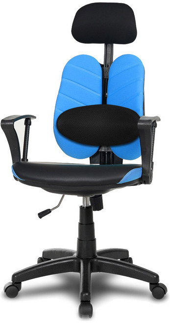 체어클럽 에코스터디 TJ8 대요추헤더형 인터록원단 투톤 의자, 블루