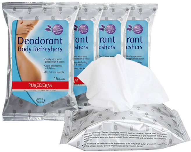 퓨어덤 데오도란트 바디 티슈 15p, 5팩