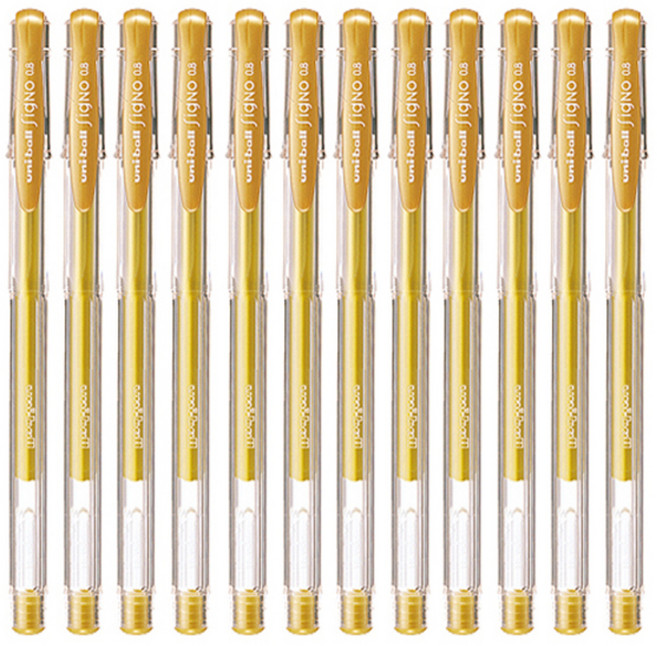 유니 유니볼 시그노 스탠다드 펜 UM-100 0.8mm, 골드, 12개입