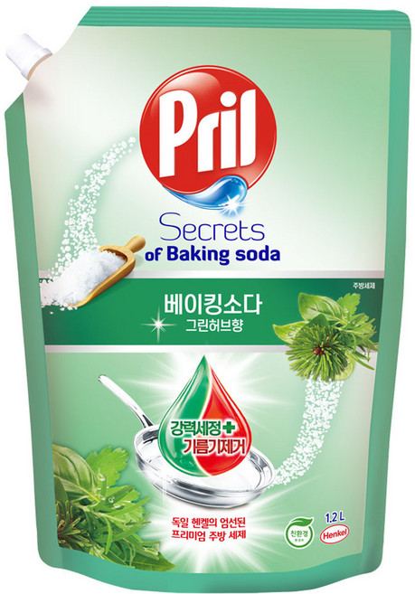 프릴 시크릿 오브 베이킹소다 주방세제 그린허브향 리필, 1.2L, 1개