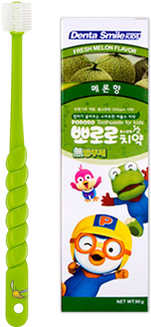 STB 민들레종 360도 칫솔 유아용 + 뽀로로 치약 메론향 90g, 그린, 1세트