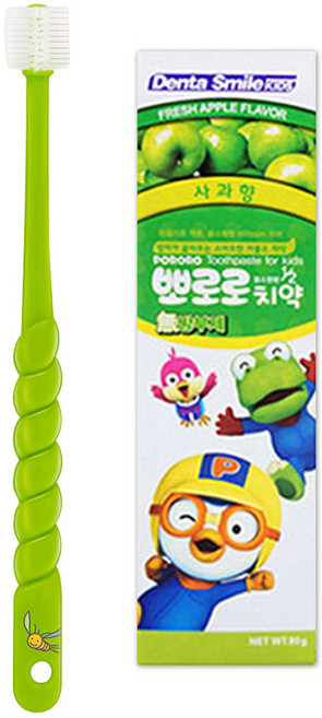 STB 민들레종 360도 칫솔 유아용 + 뽀로로 치약 사과향 90g, 그린, 1세트