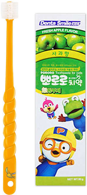 STB 민들레종 360도 칫솔 유아용 + 뽀로로 치약 사과향 90g, 오렌지, 1세트