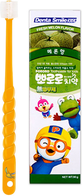 STB 민들레종 360도 칫솔 유아용 + 뽀로로 치약 메론향 90g, 오렌지, 1세트