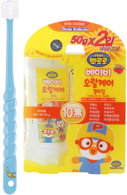 STB 민들레종 360도 칫솔 유아용 + 뽀로로 오랄케어치약 2p, 블루, 1세트