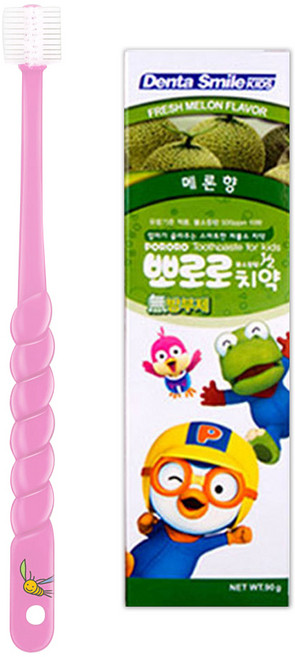 STB 민들레종 360도 칫솔 유아용 + 뽀로로 치약 메론향 90g, 핑크, 1세트